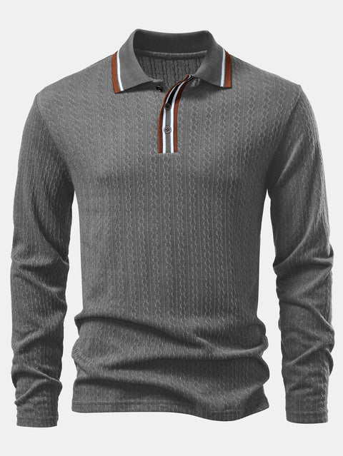 Long Sleeve Twist Jacquard Polo Shirt