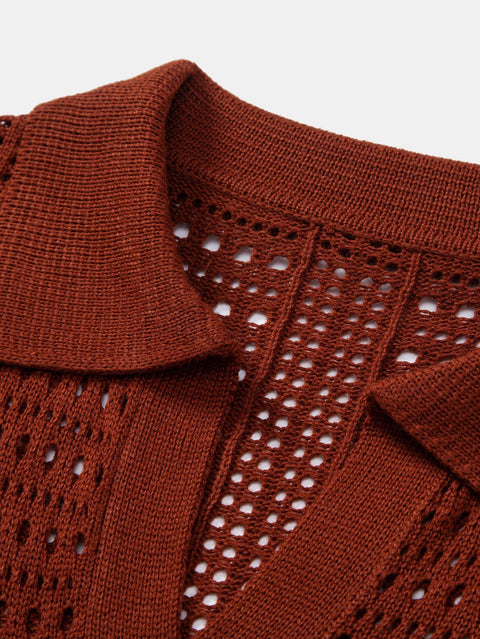 Crochet  V Neck Polo Shirt & Straight Leg Linen Pants