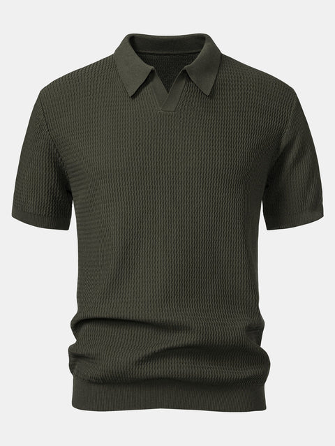 Wave Jacquard Knit V Neck Polo Shirt & Slim Fit Tapered Trousers