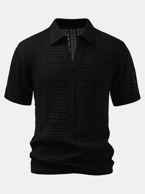 Crochet  V Neck Polo Shirt & Straight Leg Linen Pants