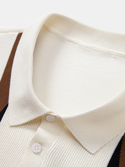 Stripe Geometric Jacquard Knitted Polo Shirt & Slim Fit Tapered Trousers