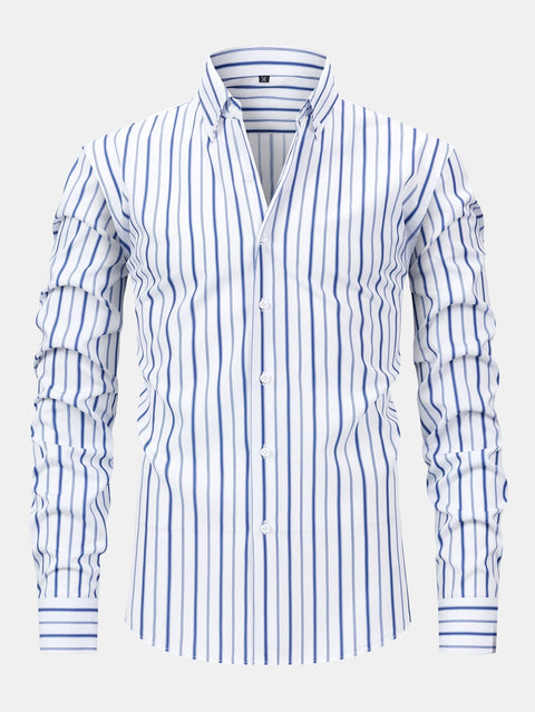 Long Sleeve Stripe Button Up Shirt & Slim Fit Tapered Trousers