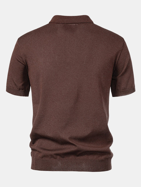 Stripe Jacquard Knit Polo Shirt & Straight Leg Ribbed Pants