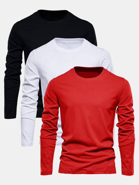 3 Pieces Basic Long Sleeve Cotton T-Shirts