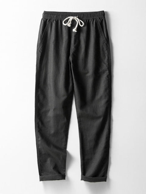 Cotton Blend Striped Button Up Shirt & Straight Leg Linen Pants