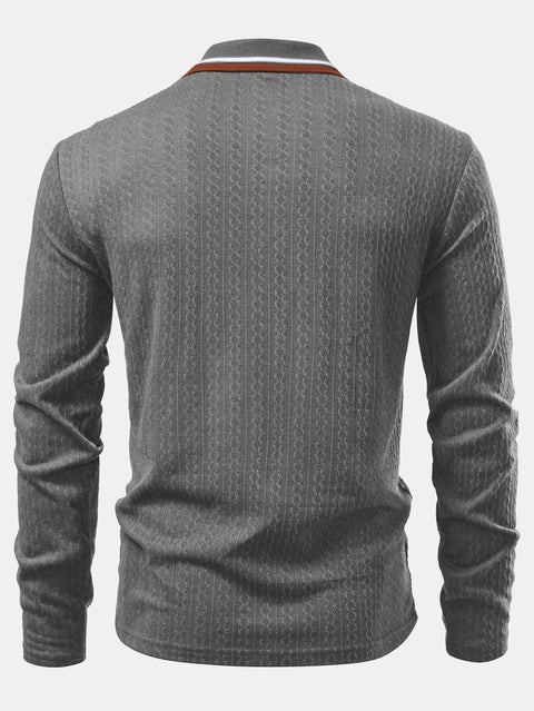 Long Sleeve Twist Jacquard Polo Shirt