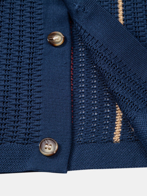 Stripe Crochet Button Up Shirt & Straight Leg Linen Pants