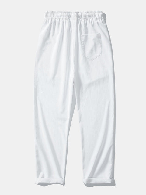 Geometric Striped Jacquard Button Up Shirt & Crinkle Textured Straight Leg Pants