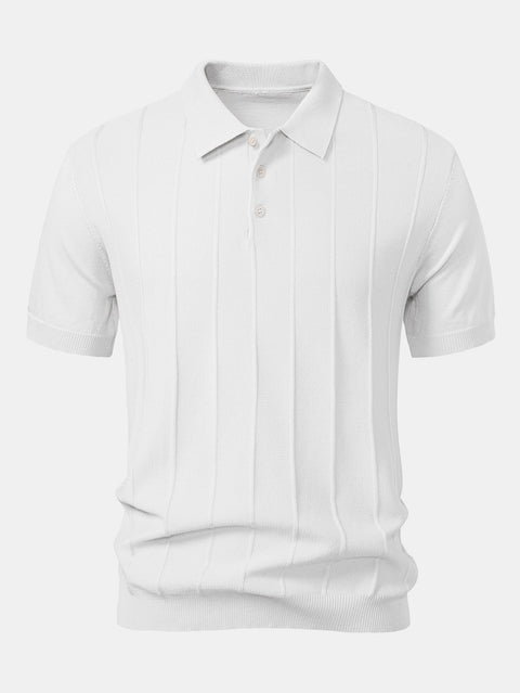 Stripe Jacquard Knit Polo Shirt & Straight Leg Ribbed Pants