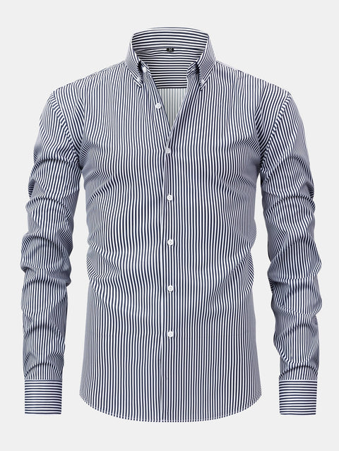 Long Sleeve Stripe Button Up Shirt & Slim Fit Tapered Trousers