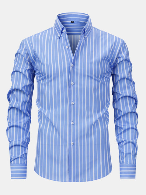 Long Sleeve Stripe Button Up Shirt & Slim Fit Tapered Trousers