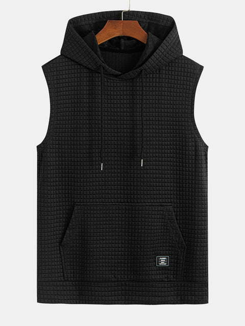 Waffle Sleeveless Hooded T-Shirt With Kangaroo Pocket & Shorts