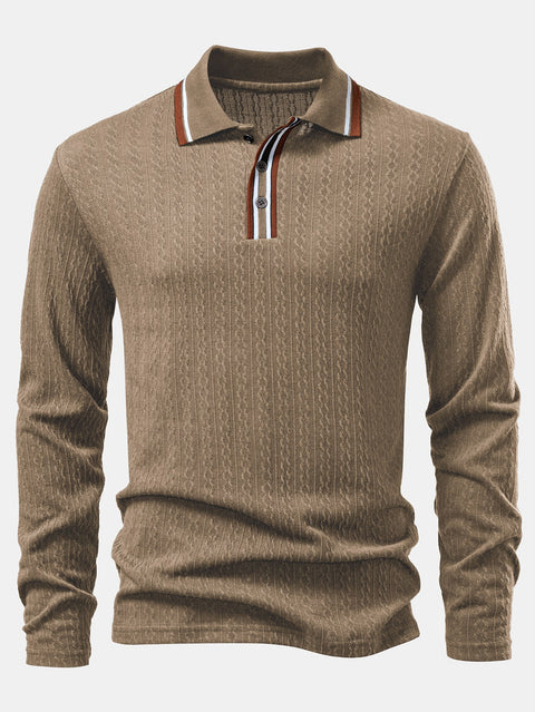 Long Sleeve Twist Jacquard Polo Shirt