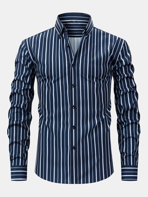 Long Sleeve Stripe Button Up Shirt & Slim Fit Tapered Trousers