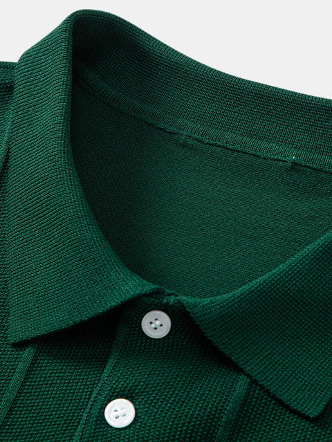 Stripe Jacquard Knit Polo Shirt & Straight Leg Ribbed Pants