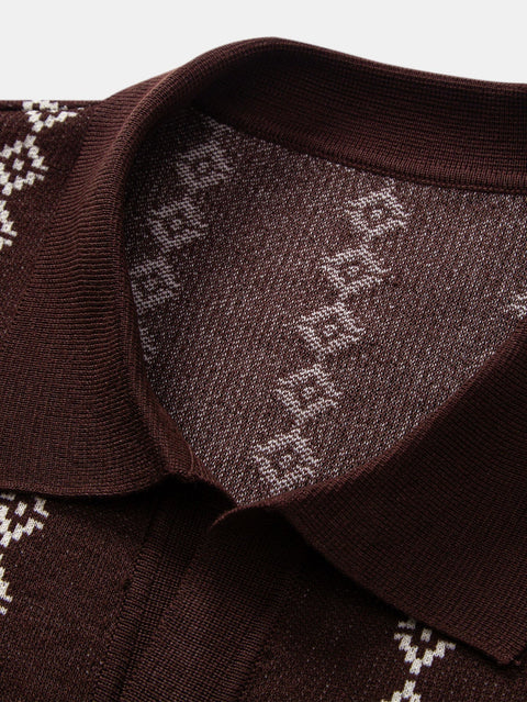 Geometric Knit V Neck Polo Shirt & Slim Fit Tapered Trousers