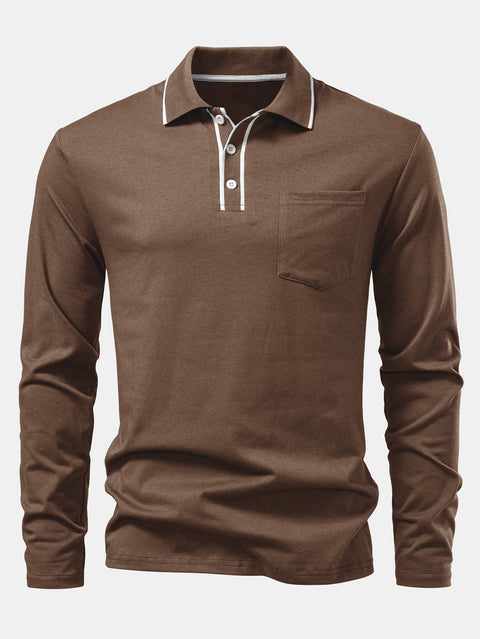 Long Sleeved Contrast Polo Shirt With Pocket