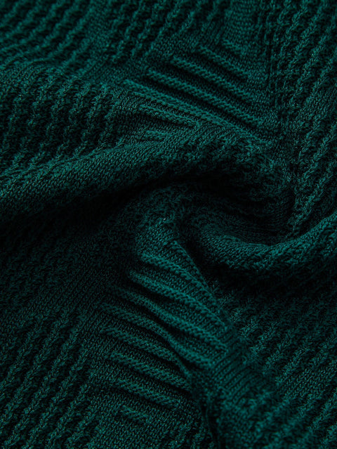 Rhombus Textured Zip Up Knitted Polo Shirt & Slim Fit Tapered Trousers