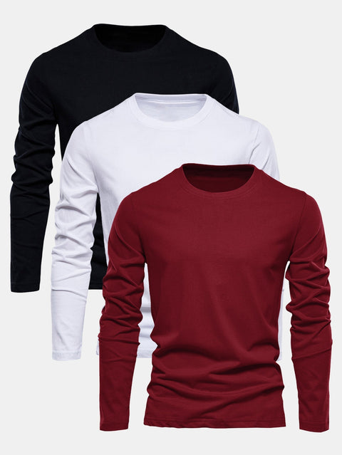 3 Pieces Basic Long Sleeve Cotton T-Shirts