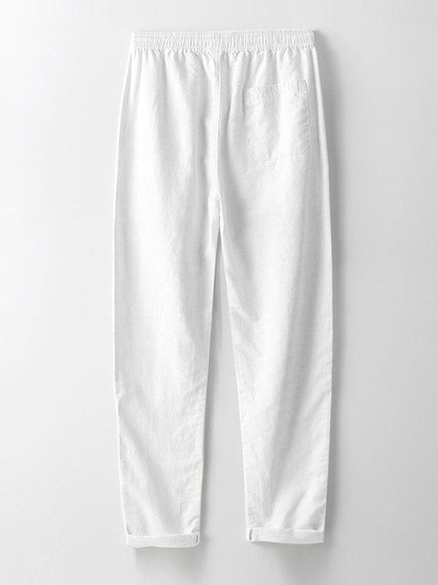 Short Sleeve Stand Collar Shirt & Straight Leg Linen Pants