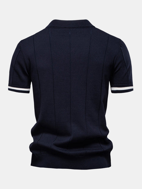Contrast Trim Zipper Knit Polo Shirt & Slim Fit Tapered Trousers