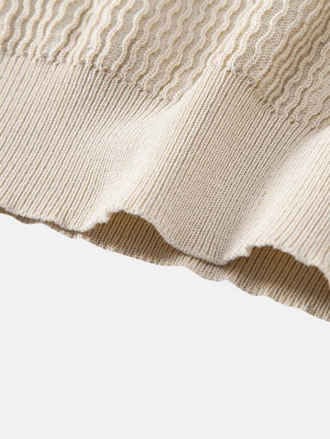 Wave Jacquard Knit V Neck Polo Shirt & Slim Fit Tapered Trousers