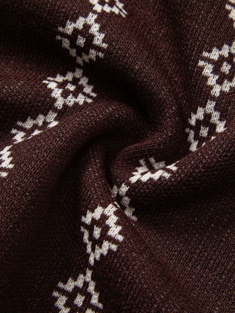 Geometric Knit V Neck Polo Shirt & Slim Fit Tapered Trousers