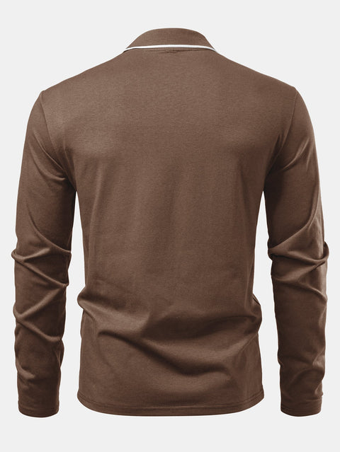 Long Sleeved Contrast Polo Shirt With Pocket
