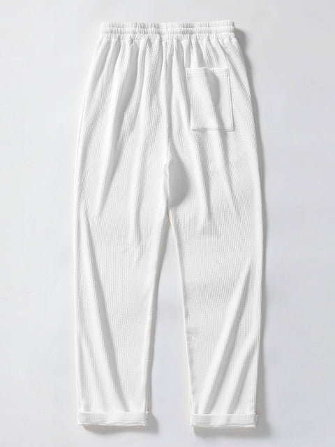 Stripe Jacquard Knit Polo Shirt & Straight Leg Ribbed Pants