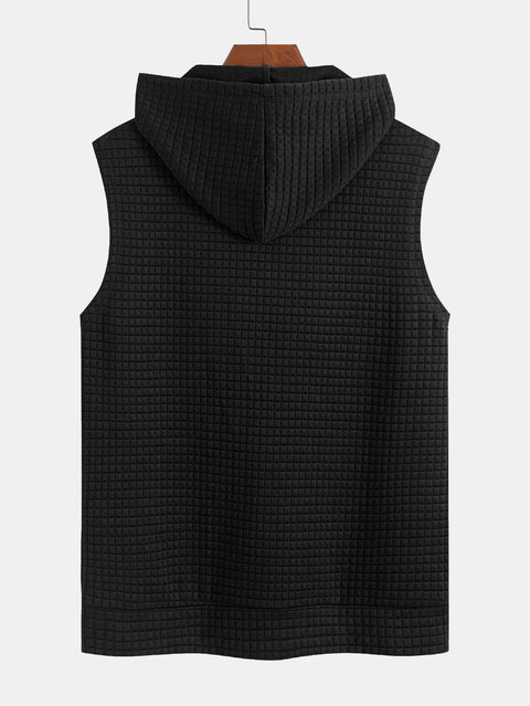 Waffle Sleeveless Hooded T-Shirt With Kangaroo Pocket & Shorts