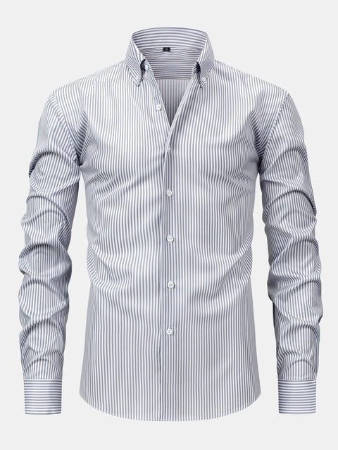 Long Sleeve Stripe Button Up Shirt & Slim Fit Tapered Trousers