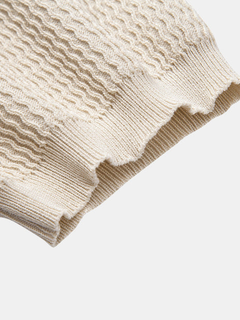 Wave Jacquard Knit V Neck Polo Shirt & Slim Fit Tapered Trousers