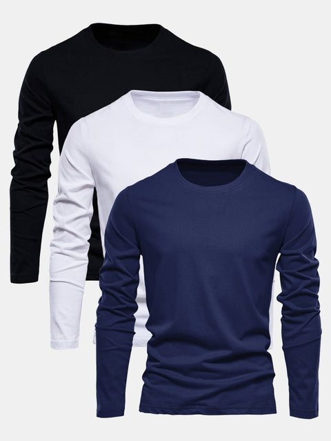 3 Pieces Basic Long Sleeve Cotton T-Shirts