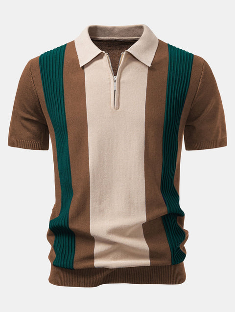 Textured Color Block Knit Polo & Slim Fit Tapered Trousers