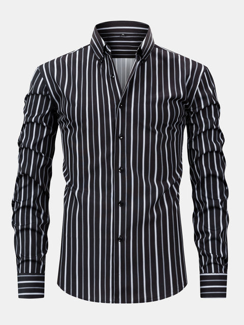 Long Sleeve Stripe Button Up Shirt & Slim Fit Tapered Trousers