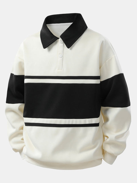 Relax Fit Color Block Patchwork Polo Sweatshirt