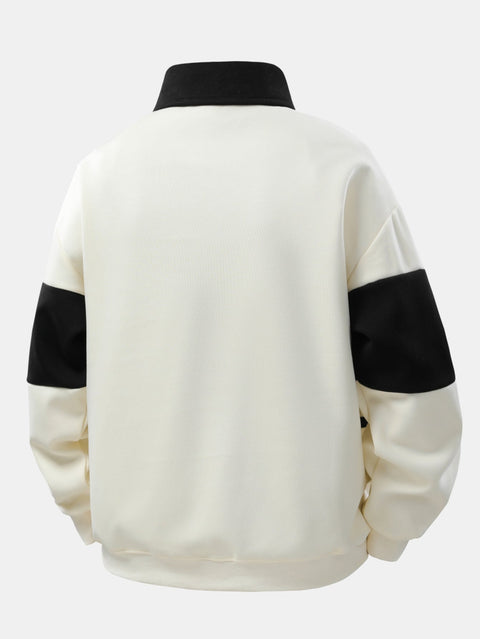 Relax Fit Color Block Patchwork Polo Sweatshirt