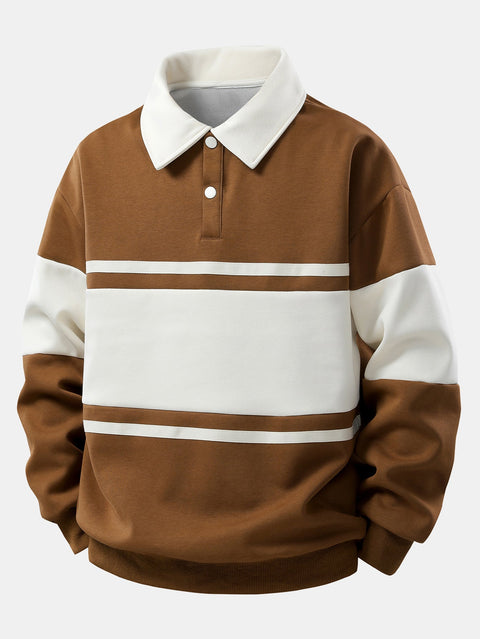 Relax Fit Color Block Patchwork Polo Sweatshirt