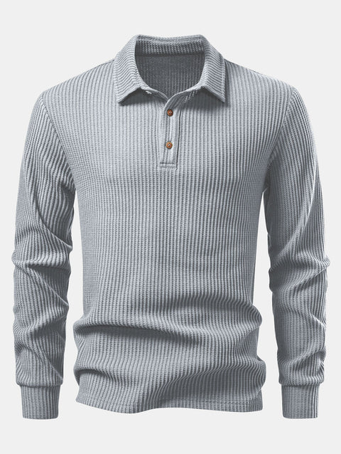 Long Sleeved Knitted Waffle Polo Shirt & Drawstring Knitted Waffle Pants