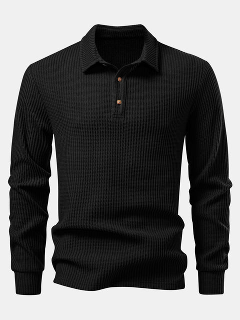 Long Sleeved Knitted Waffle Polo Shirt & Drawstring Knitted Waffle Pants