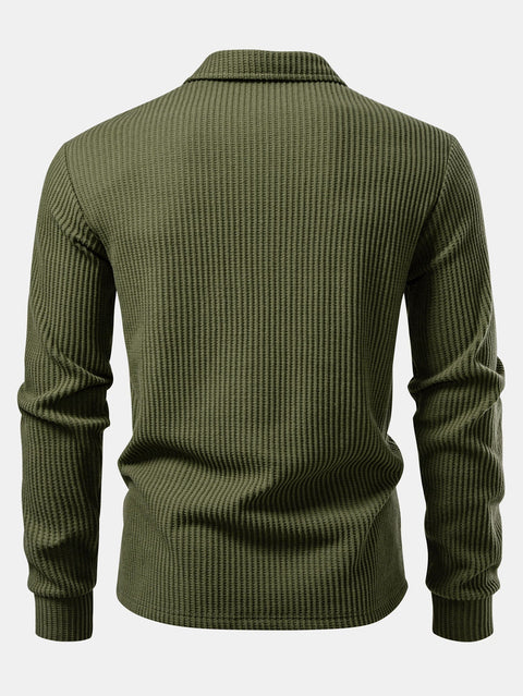 Long Sleeved Knitted Waffle Polo Shirt & Drawstring Knitted Waffle Pants