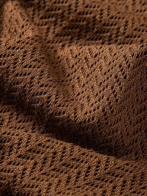 Textured Crochet V Neck Polo Shirt