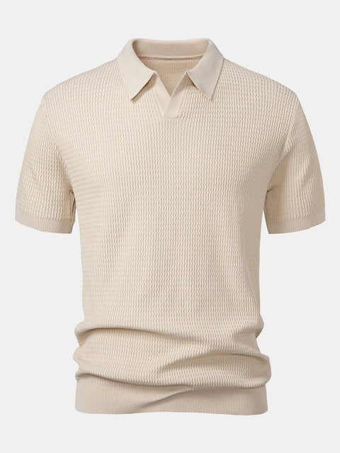 Wave Jacquard Knit V Neck Polo Shirt & Slim Fit Tapered Trousers