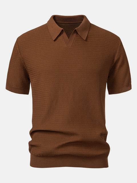 Wave Jacquard Knit V Neck Polo Shirt & Slim Fit Tapered Trousers