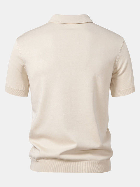 Stripe Jacquard Knit Polo Shirt & Straight Leg Ribbed Pants