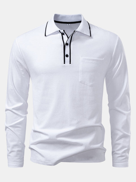 Long Sleeved Contrast Polo Shirt With Pocket