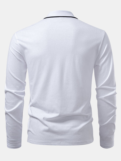 Long Sleeved Contrast Polo Shirt With Pocket