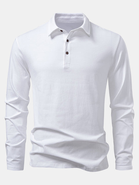 Solid Long Sleeve Cotton Polo Shirt