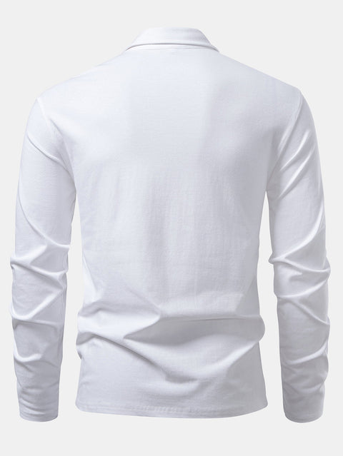 Solid Long Sleeve Cotton Polo Shirt