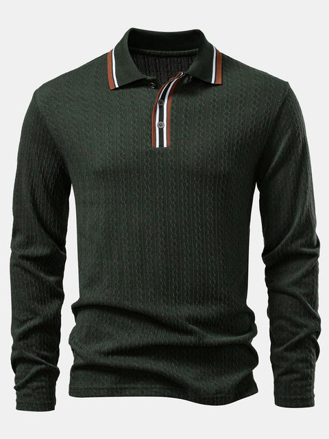 Long Sleeve Twist Jacquard Polo Shirt